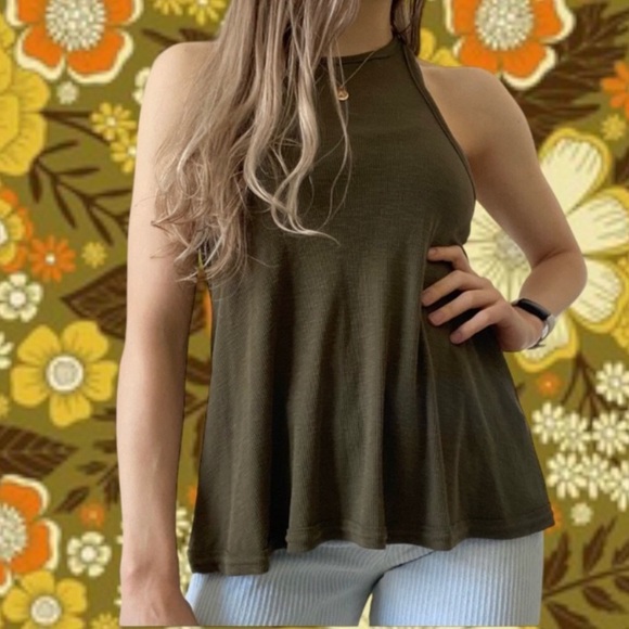 Intimately Free People Flowy Tank Top Ribbed High Neck Racer Back Trapeze Size S - Picture 4 of 13